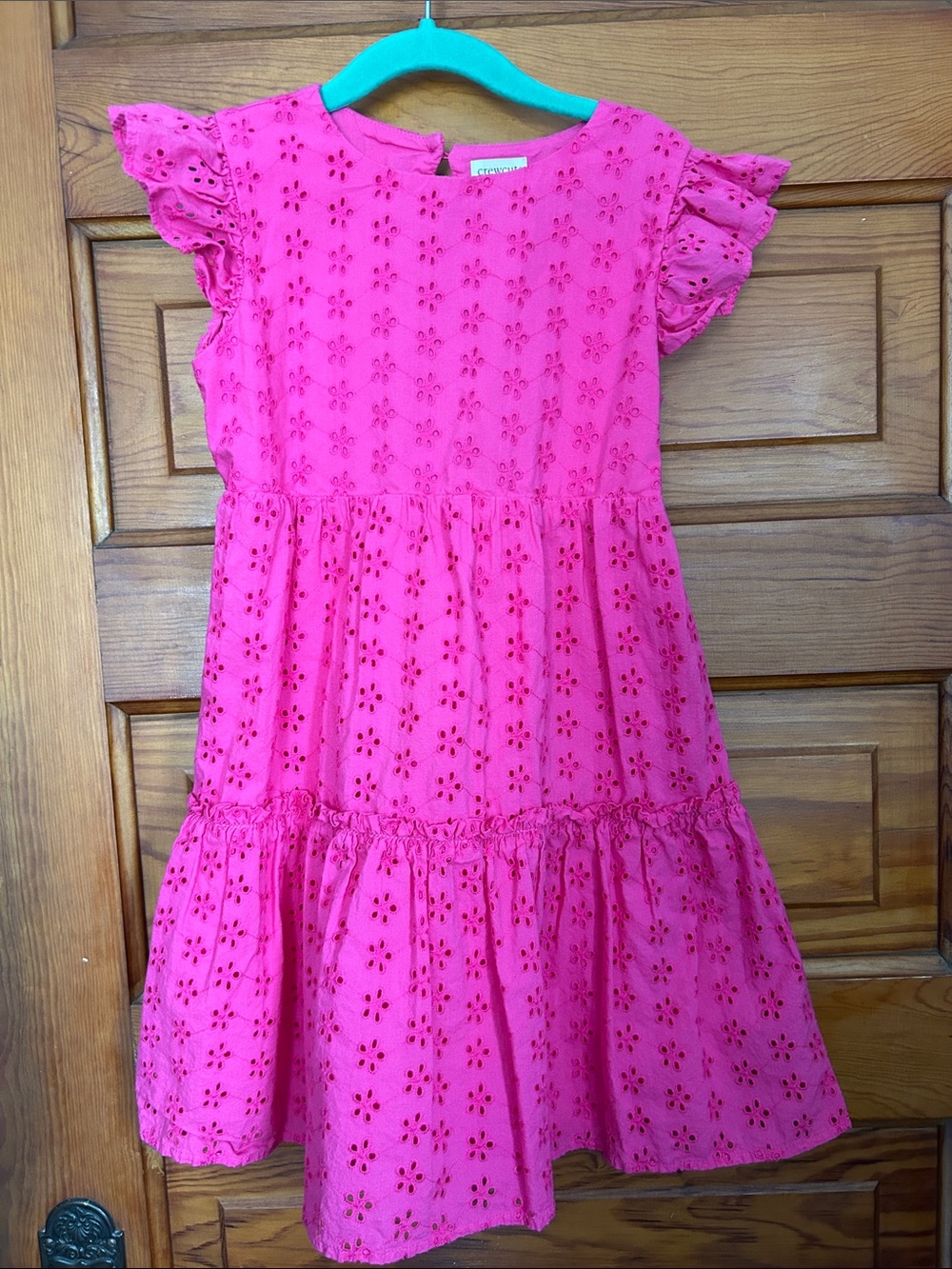 Crewcuts Bright Pink Eyelet Ruffle-Sleeve Dress